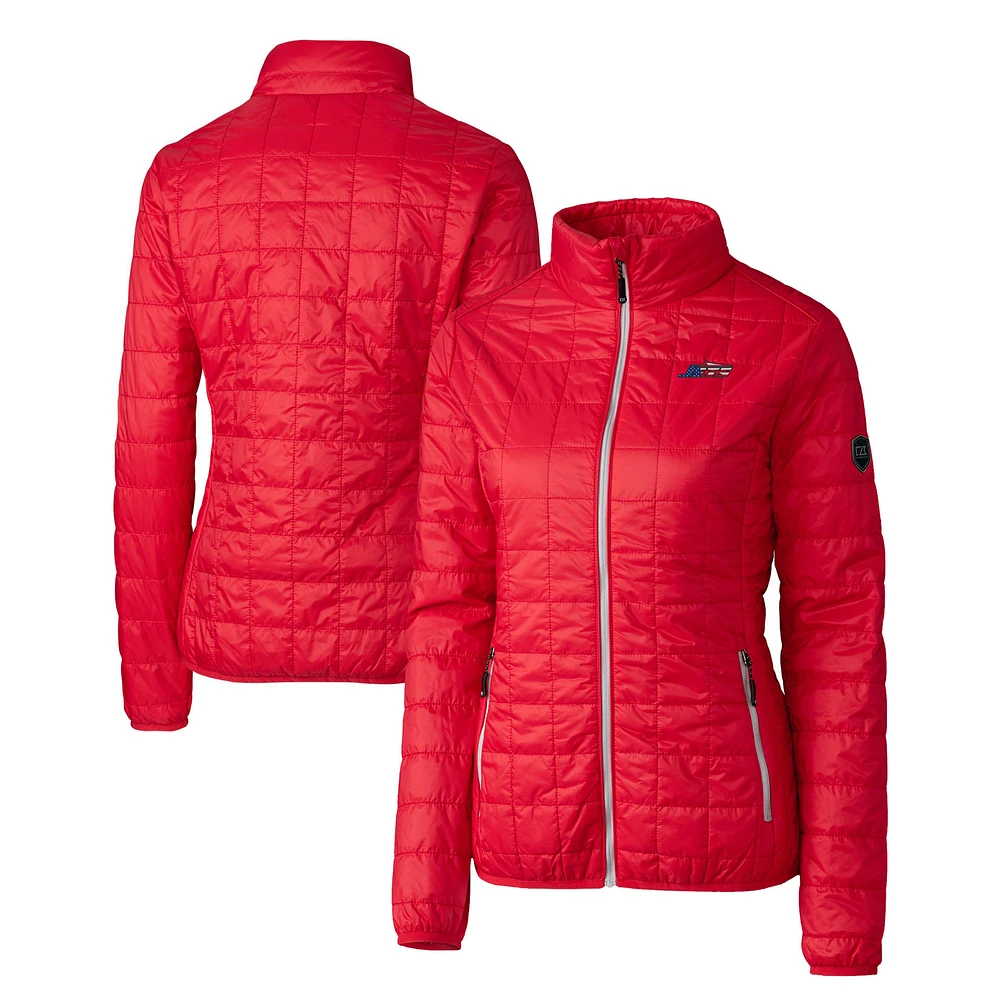 Women's Cutter & Buck Red New York Jets Americana Rainier PrimaLoft Eco Insulated Full-Zip Printed Puffer Jacket
