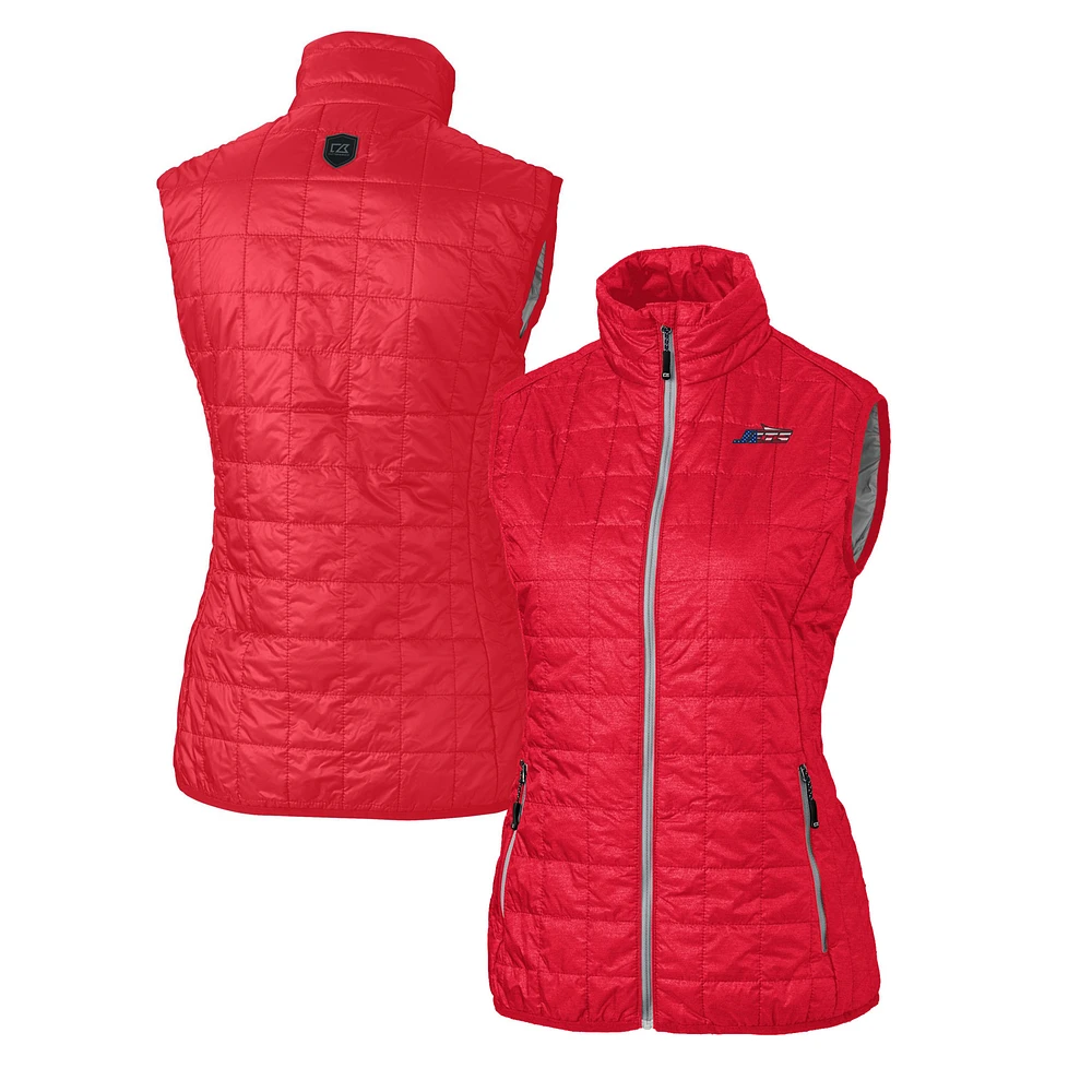 Women's Cutter & Buck Red New York Jets Rainier PrimaLoft Eco Insulated Full-Zip Printed Puffer Vest