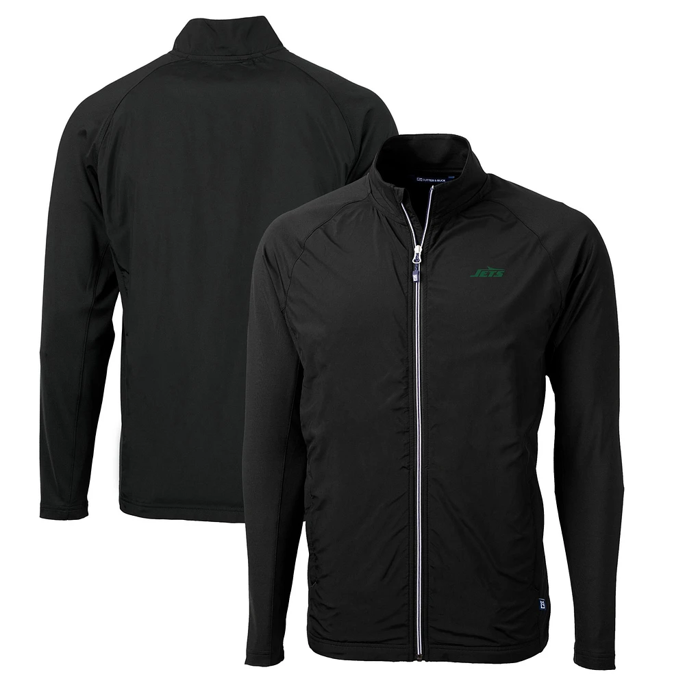 Men's Cutter & Buck Black New York Jets Primary Logo Adapt Eco Knit Stretch Hybrid Raglan Full-Zip Jacket