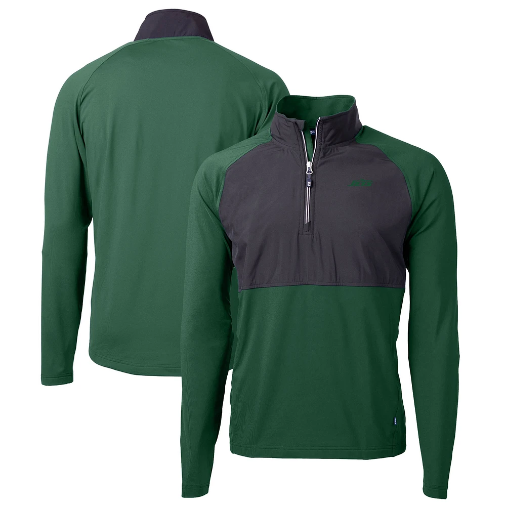 Men's Cutter & Buck Hunter Green New York Jets Primary Logo Adapt Eco Knit Hybrid Recycled Raglan Quarter-Zip Top