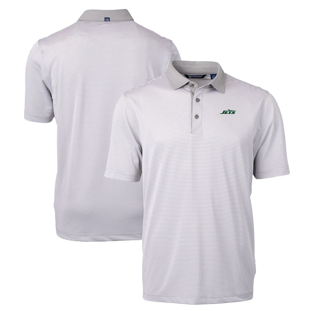 Men's Cutter & Buck Gray New York Jets Primary Logo Virtue Eco Pique Micro Stripe Recycled Polo