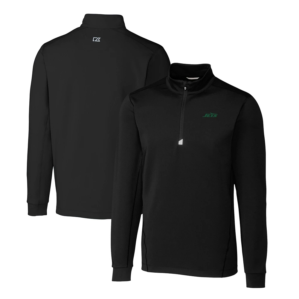 Men's Cutter & Buck Black New York Jets Primary Logo Traverse Stretch Quarter-Zip Top