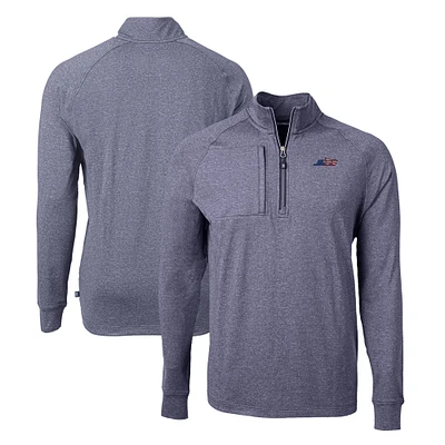 Men's Cutter & Buck Heather Navy New York Jets Americana Adapt Eco Knit Quarter-Zip Top