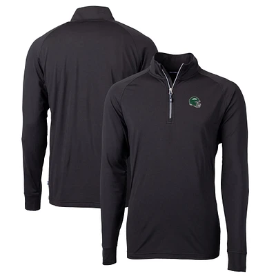 Men's Cutter & Buck Black New York Jets Helmet Adapt Eco Knit Stretch Recycled Quarter-Zip Top