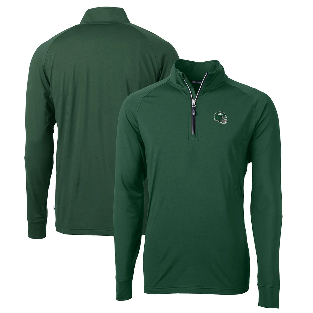 Men's Cutter & Buck Hunter Green New York Jets Helmet Adapt Eco Knit Stretch Recycled Quarter-Zip Top