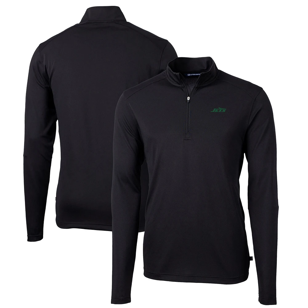 Men's Cutter & Buck Black New York Jets Primary Logo Virtue Eco Pique Recycled Quarter-Zip Pullover Top