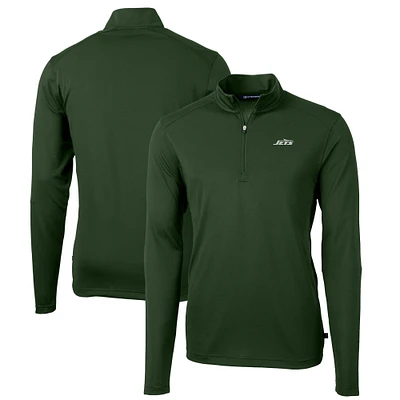 Men's Cutter & Buck Hunter Green New York Jets Primary Logo Virtue Eco Pique Recycled Quarter-Zip Pullover Top