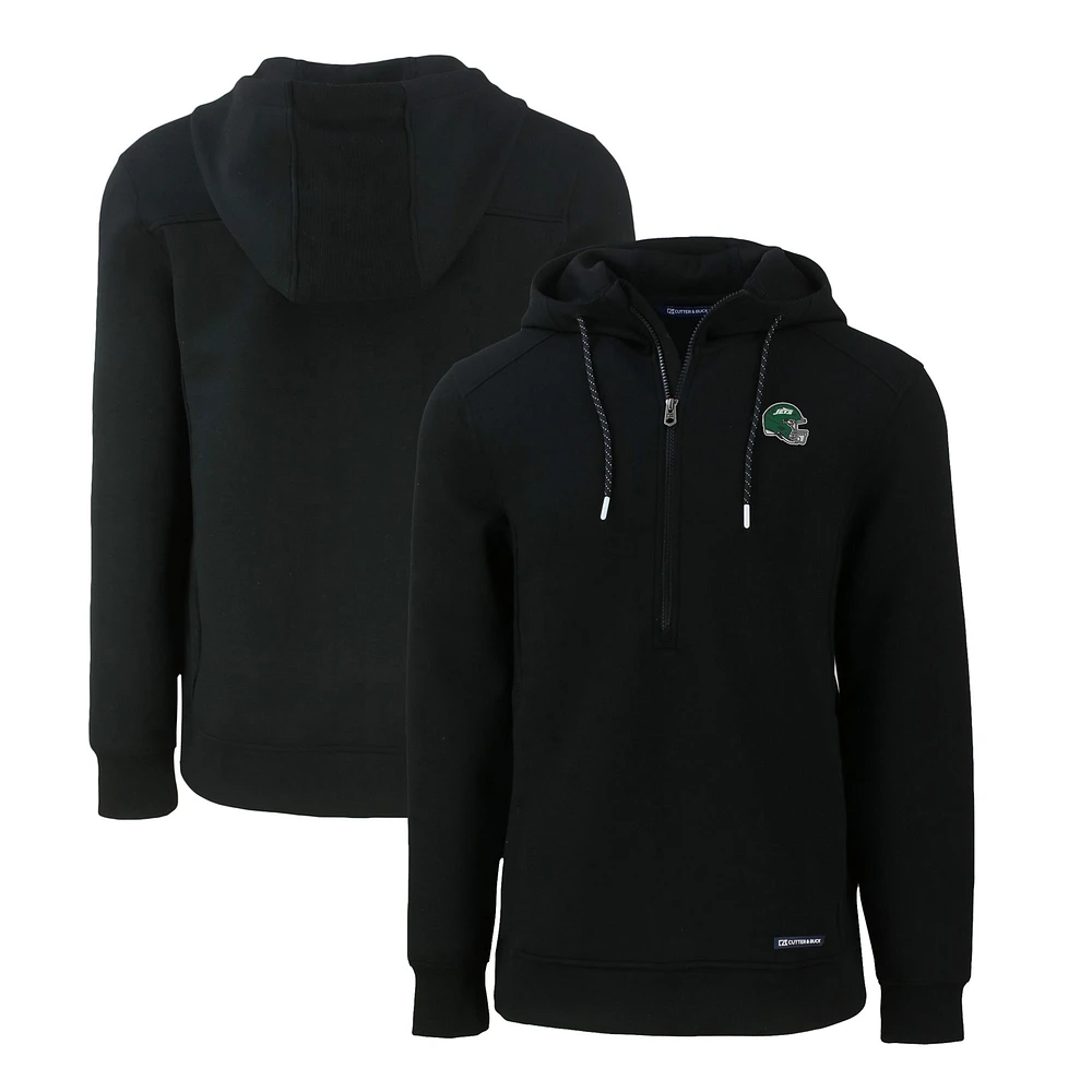 Men's Cutter & Buck Black New York Jets Helmet Roam Eco Recycled Half-Zip Hoodie