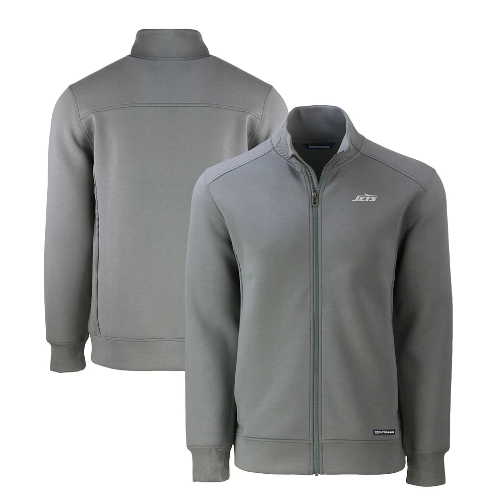 Men's Cutter & Buck Gray New York Jets Monochromatic Logo Roam Eco Recycled Full-Zip Sweatshirt