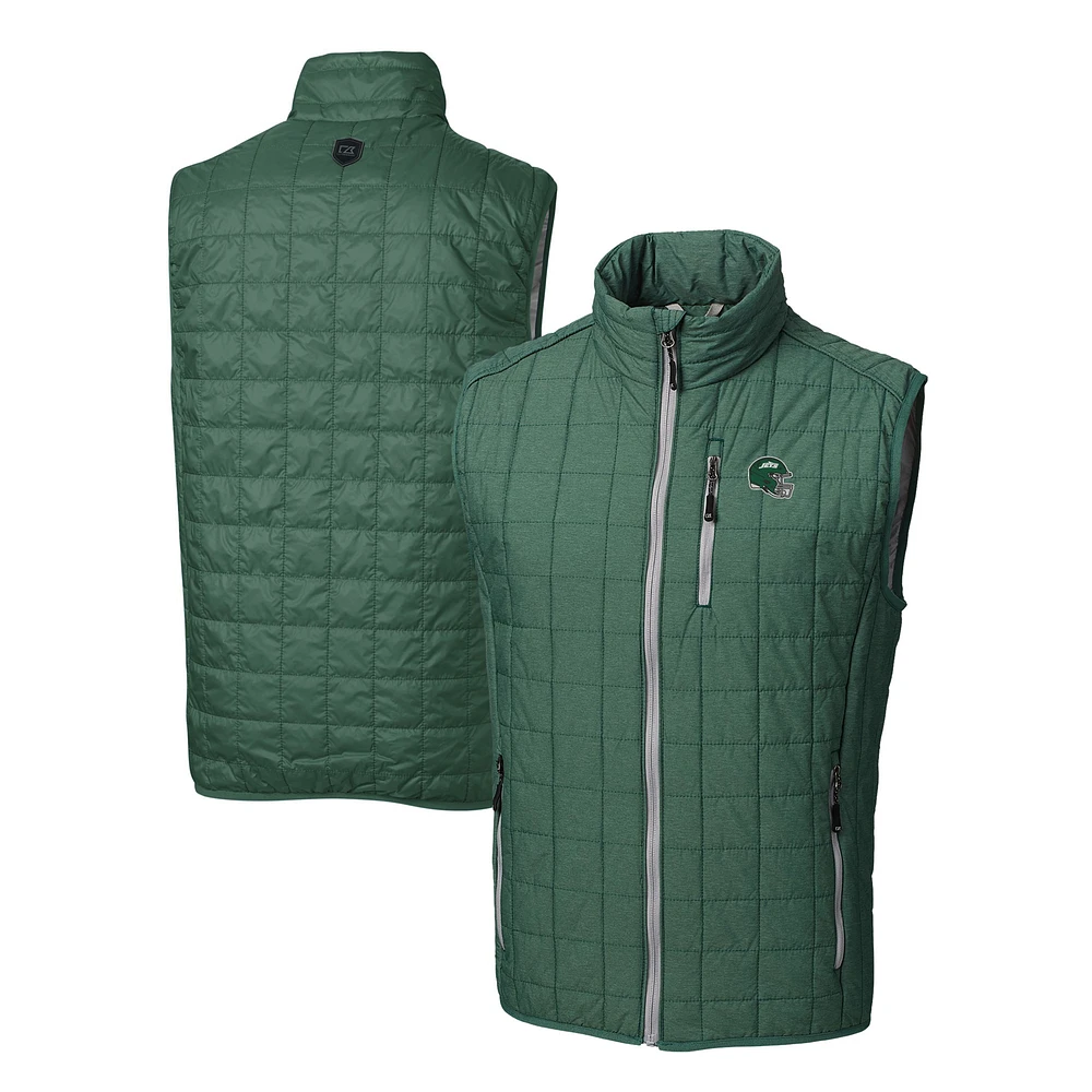 Men's Cutter & Buck Hunter Green New York Jets Helmet Rainier PrimaLoft Eco Insulated Full-Zip Puffer Vest