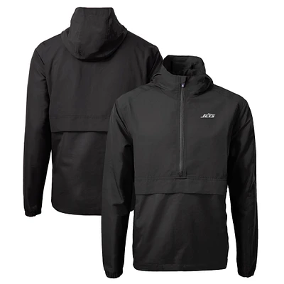 Men's Cutter & Buck Black/ New York Jets Monochromatic Logo Charter Eco Recycled Half-Zip Anorak Jacket