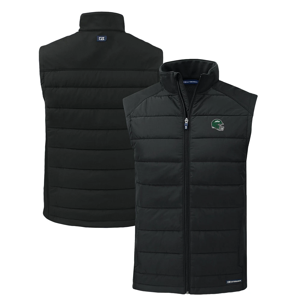 Men's Cutter & Buck Black New York Jets Helmet Evoke Hybrid Eco Softshell Recycled Full-Zip Vest