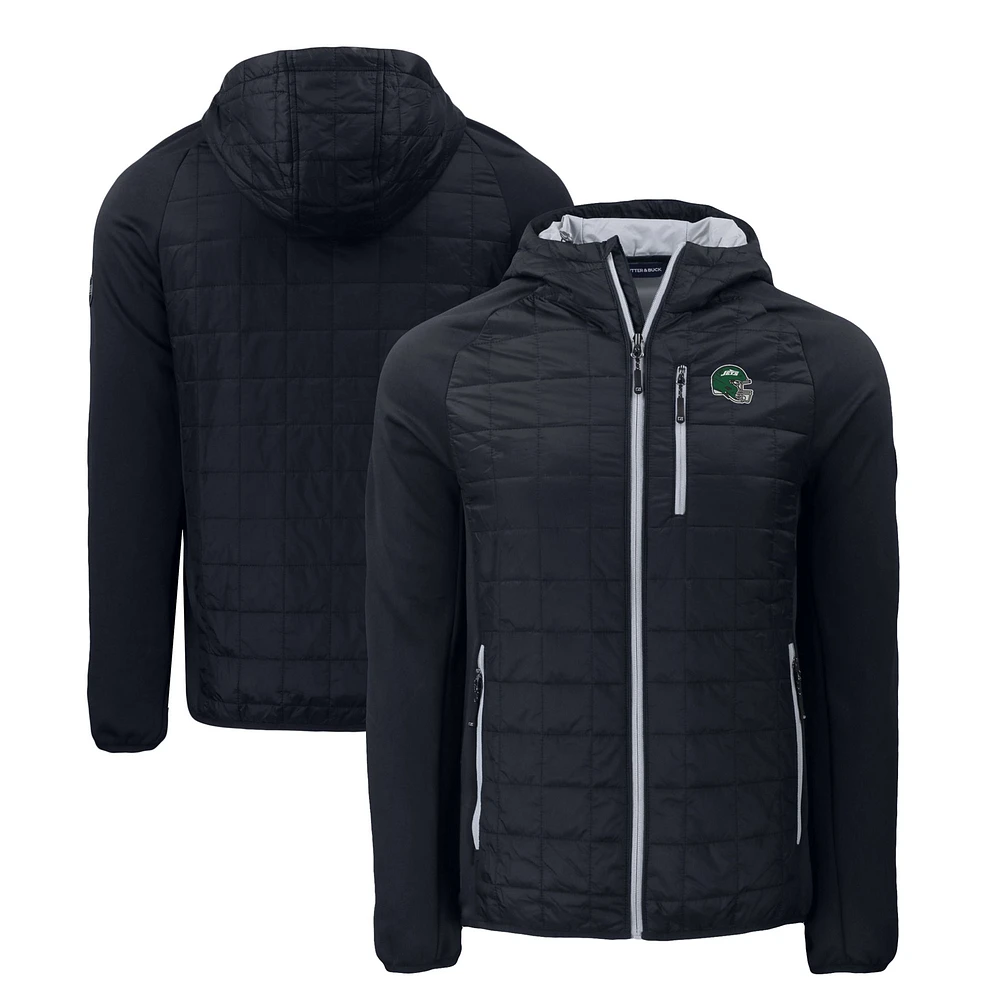 Men's Cutter & Buck Black New York Jets Helmet Rainier PrimaLoft Eco Full-Zip Hybrid Jacket