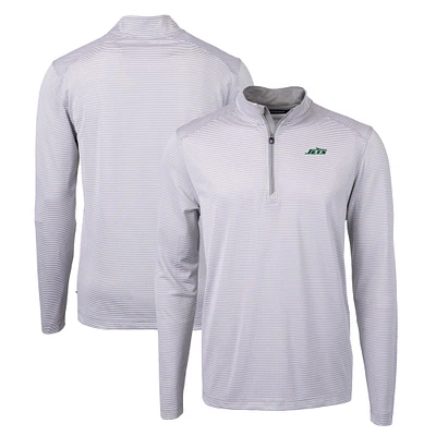 Men's Cutter & Buck Gray/White New York Jets Big & Tall Primary Logo Virtue Eco Pique Micro Stripe Recycled Quarter-Zip Top