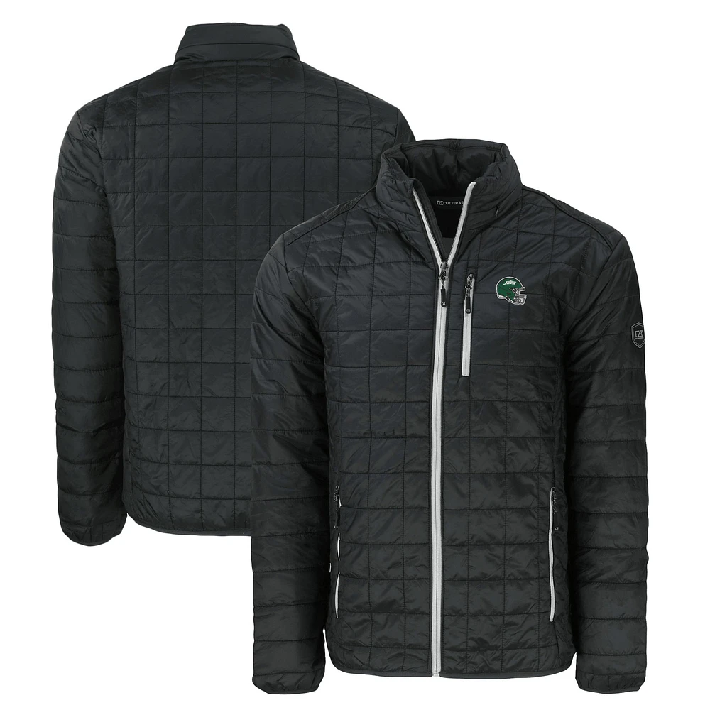 Men's Cutter & Buck Black New York Jets Big Tall Helmet Rainier PrimaLoft Eco Insulated Full-Zip Puffer Jacket