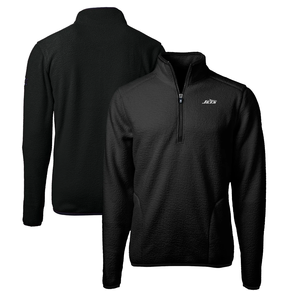 Men's Cutter & Buck Black New York Jets Big Tall Monochromatic Logo Cascade Eco Sherpa Fleece Quarter-Zip Jacket