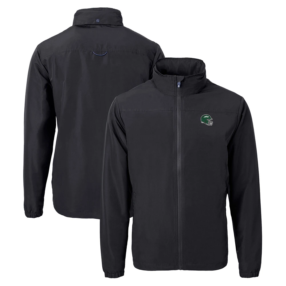 Men's Cutter & Buck Black New York Jets Big Tall Helmet Charter Eco Knit Recycled Full-Zip Jacket