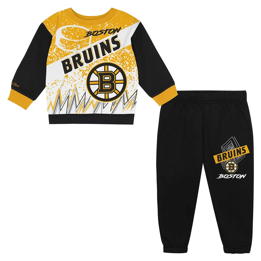 Toddler Mitchell & Ness Boston Bruins Two-Piece Oversized Block Buster Fleece Sweatshirt & Pants SetSet