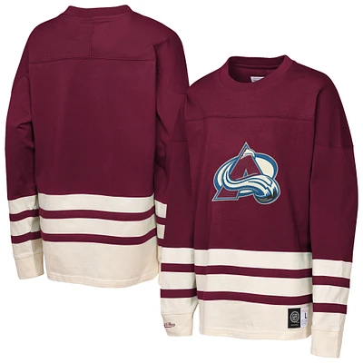 Youth Mitchell & Ness Burgundy Colorado Avalanche Chainstitch Heavyweight Long Sleeve Top