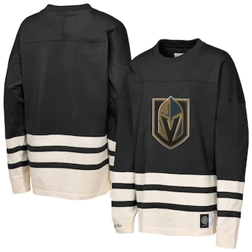 Youth Mitchell & Ness Black Vegas Golden Knights Chainstitch Heavyweight Long Sleeve Top