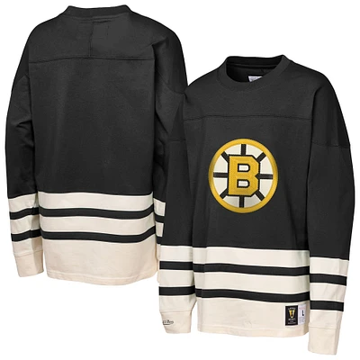 Youth Mitchell & Ness Black Boston Bruins Chainstitch Heavyweight Long Sleeve Top