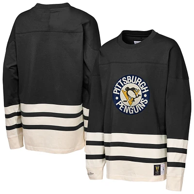 Youth Mitchell & Ness Black Pittsburgh Penguins Chainstitch Heavyweight Long Sleeve Top