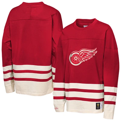Youth Mitchell & Ness Red Detroit Wings Chainstitch Heavyweight Long Sleeve Top