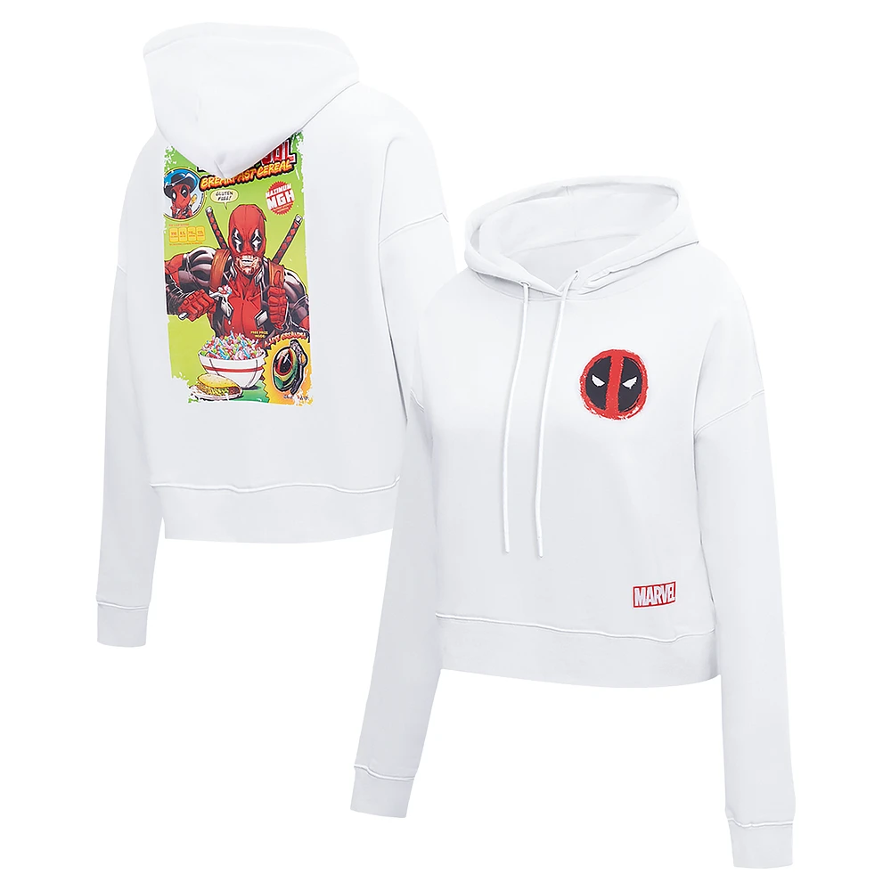 Women's Freeze Max White Deadpool Breakfast Cereal Cropped Pullover Hoodie