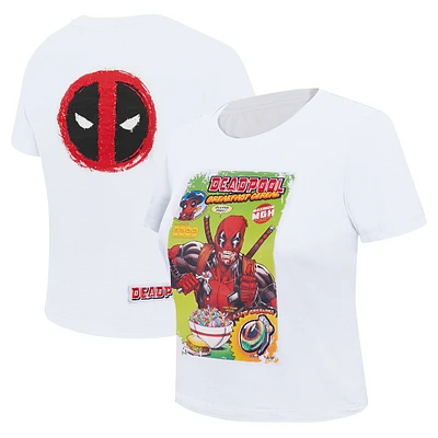 Women's Freeze Max White Deadpool Breakfast Cereal Baby Doll Cropped T-Shirt