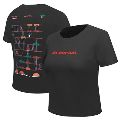 Women's Freeze Max Black Deadpool Gaming Baby Doll Cropped T-Shirt