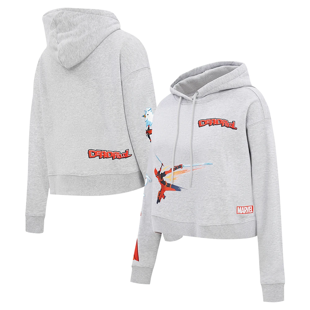 Women's Freeze Max Heather Gray Deadpool Rainbow Cropped Pullover Hoodie