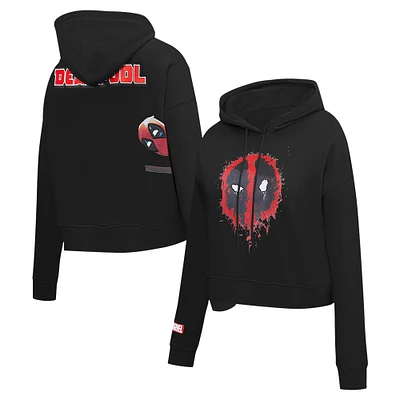 Women's Freeze Max Black Deadpool Collage Cropped Pullover Hoodie