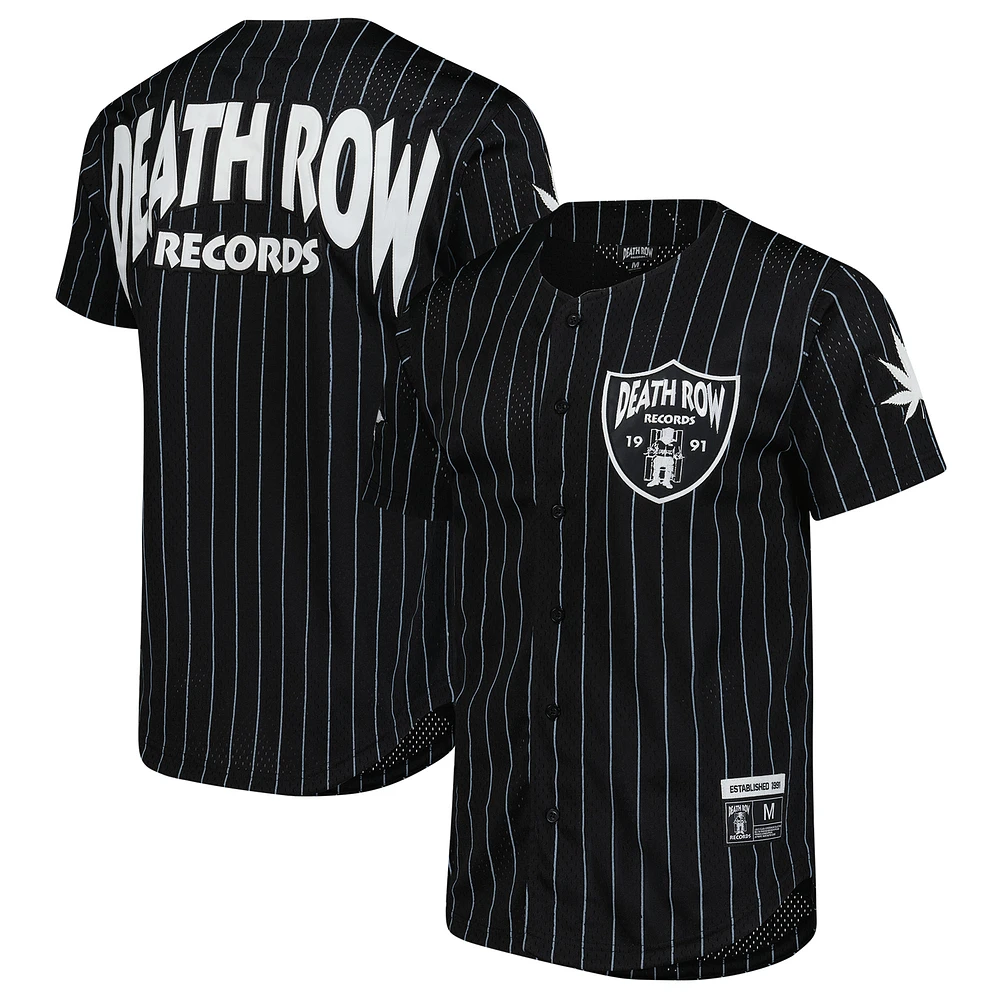Men's Black Death Row Records Pin Stripe Baseball Jersey