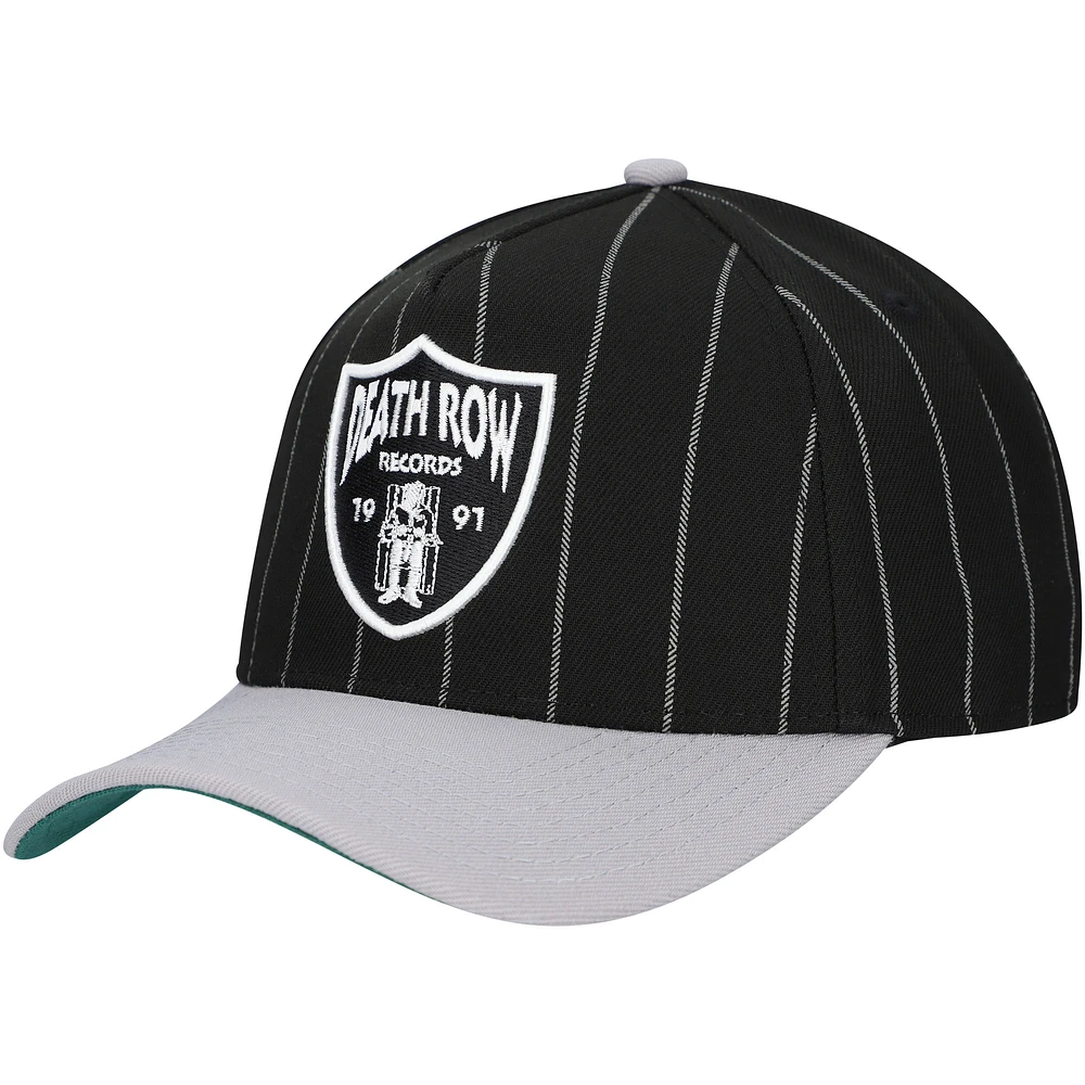 Men's Black Death Row Records A-Frame Pin Stripe Adjustable Hat