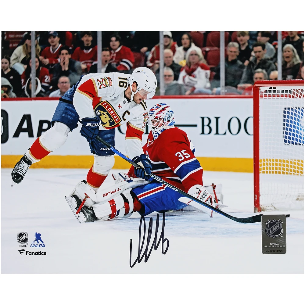 Aleksander Barkov Florida Panthers Autographed 8" x 10" White Jersey Scoring Goal Photograph
