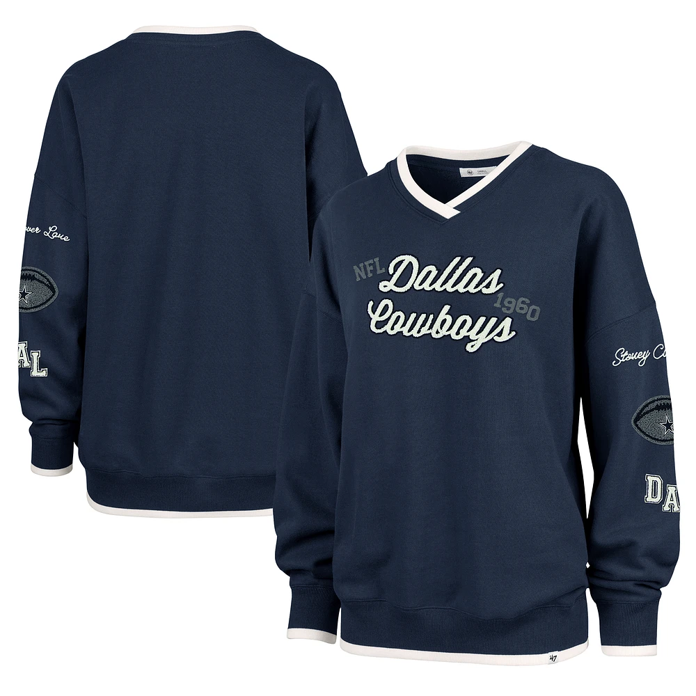 Women's Stoney Clover Lane x '47 Navy Dallas Cowboys Oversized Eighties Pullover V-Neck Sweatshirt