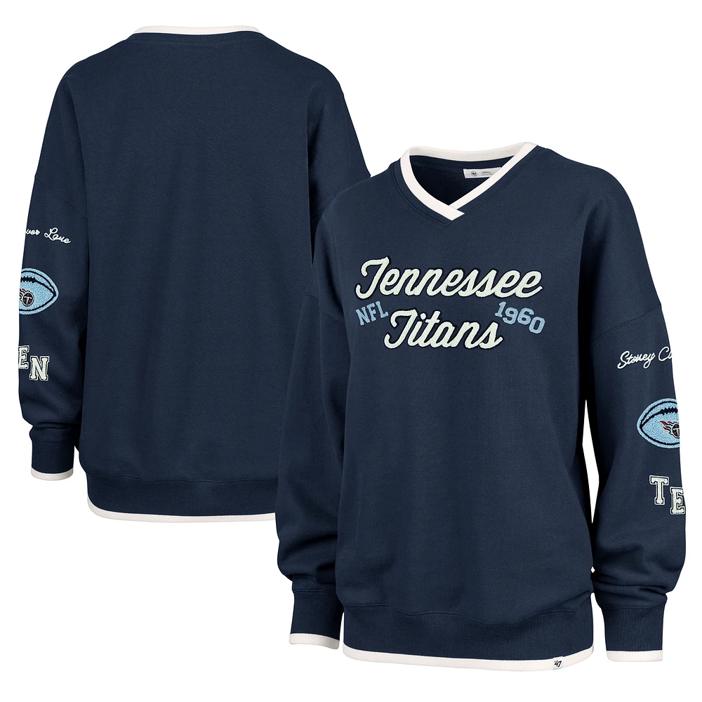 Women's Stoney Clover Lane x '47 Navy Tennessee Titans Oversized Eighties Pullover V-Neck Sweatshirt
