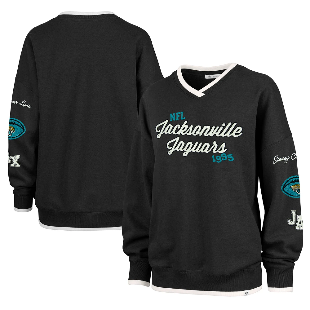 Women's Stoney Clover Lane x '47 Black Jacksonville Jaguars Oversized Eighties Pullover V-Neck Sweatshirt