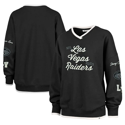 Women's Stoney Clover Lane x '47 Black Las Vegas Raiders Oversized Eighties Pullover V-Neck Sweatshirt
