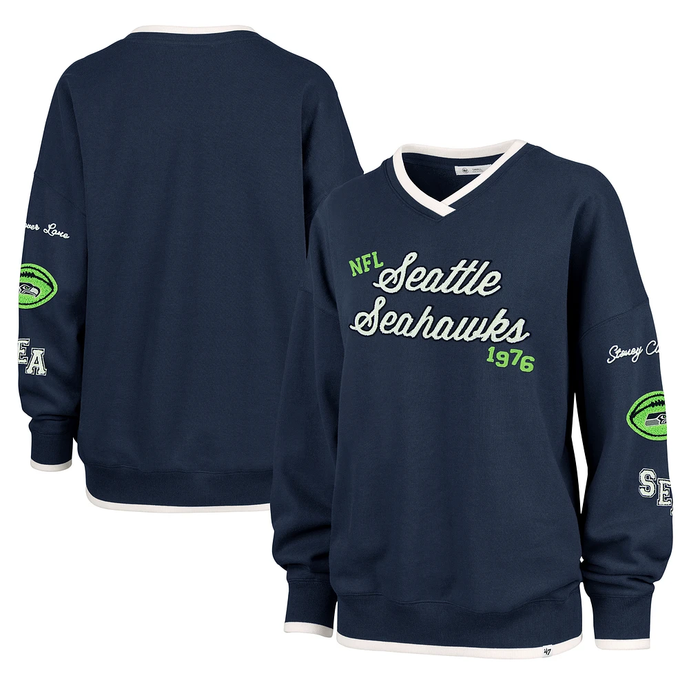 Women's Stoney Clover Lane x '47 Navy Seattle Seahawks Oversized Eighties Pullover V-Neck Sweatshirt