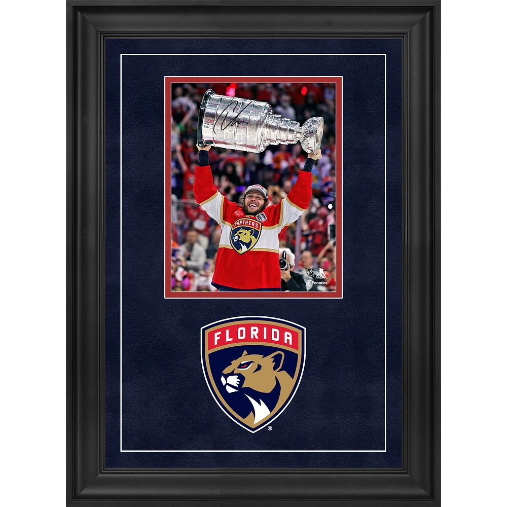 Carter Verhaeghe Florida Panthers Autographed 2024 Stanley Cup Champions Deluxe Framed 8" x 10" Raising Cup Photograph