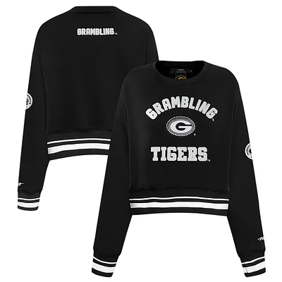 Women's Pro Standard Black Grambling Tigers Pearl Cropped Pullover Sweatshirt
