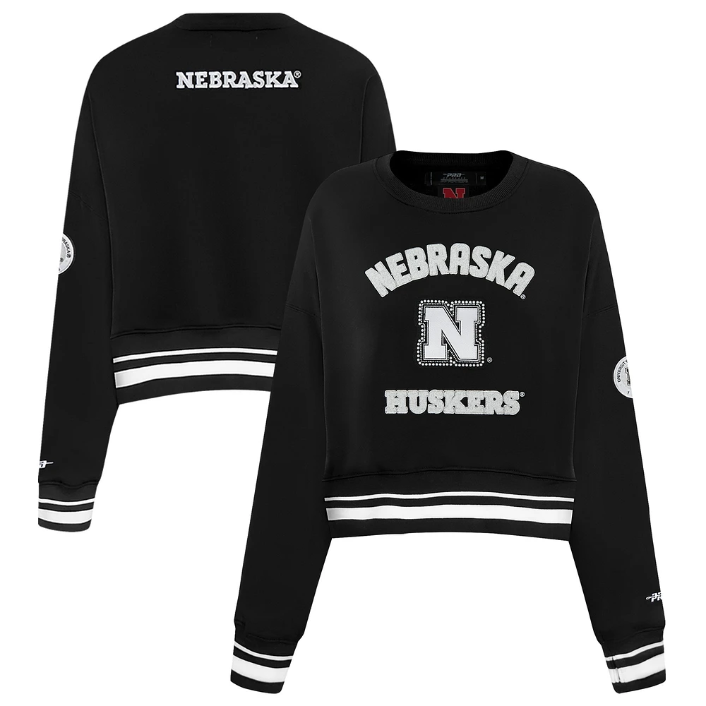 Women's Pro Standard Black Nebraska Huskers Pearl Cropped Pullover Sweatshirt