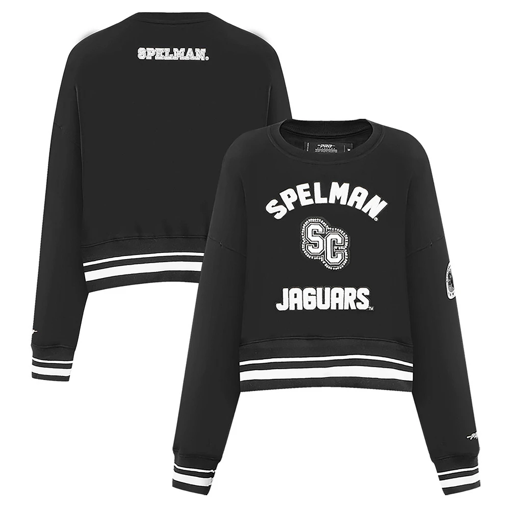 Women's Pro Standard Black Spelman College Jaguars Pearl Cropped Pullover Sweatshirt