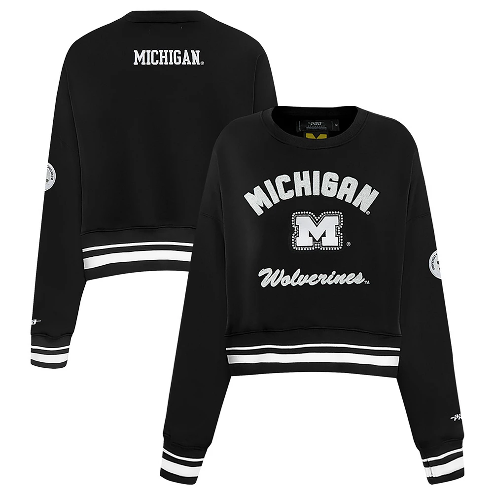 Women's Pro Standard Black Michigan Wolverines Pearl Cropped Pullover Sweatshirt