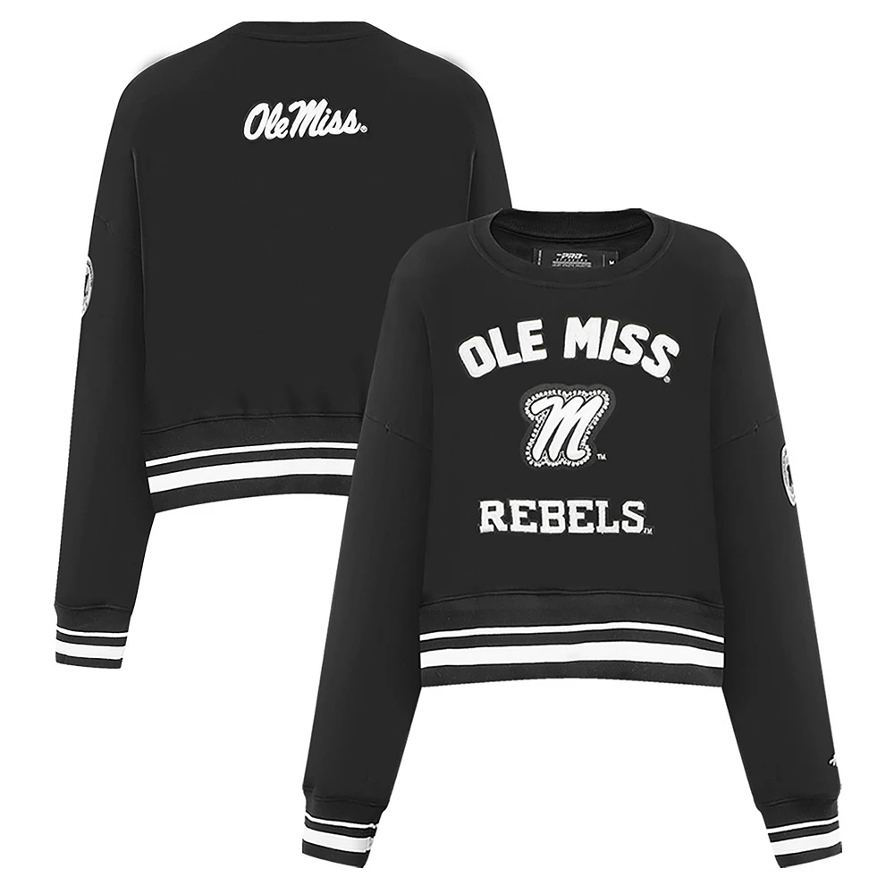 Women's Pro Standard Black Ole Miss Rebels Pearl Cropped Pullover Sweatshirt