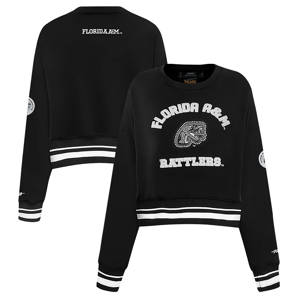 Women's Pro Standard Black Florida A&M Rattlers Pearl Cropped Pullover Sweatshirt