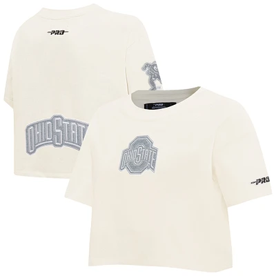 Women's Pro Standard Cream Ohio State Buckeyes Reverse French Terry Boxy Cropped T-Shirt