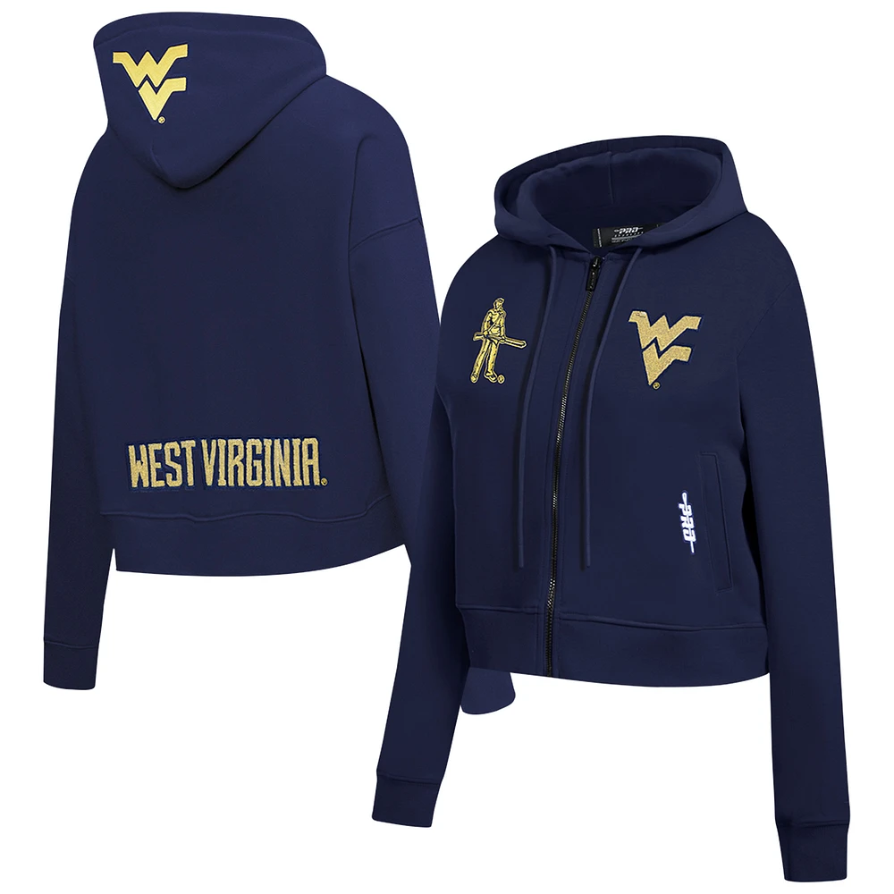 Women's Pro Standard Navy West Virginia Mountaineers Game Day Sequin Full-Zip Hooded Jacket