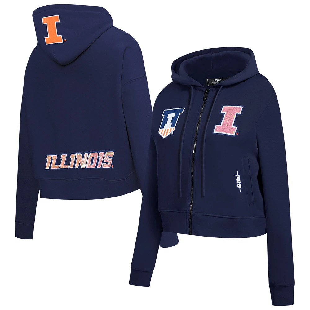 Women's Pro Standard Navy Illinois Fighting Illini Game Day Sequin Full-Zip Hooded Jacket